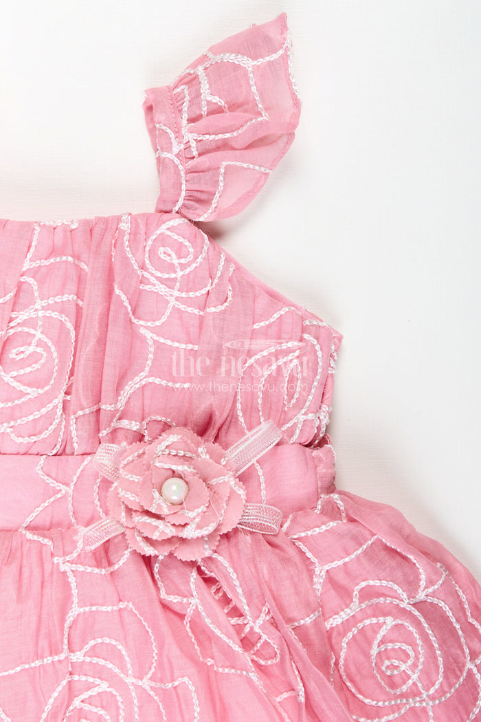 The Nesavu Baby Cotton Frocks Rose Pink Baby Girl Cotton Frock with Embroidery & Floral Details Nesavu Nesavu Embroidered Cotton Frock Baby Girls Rose Pink Party Dress Floral Detailing