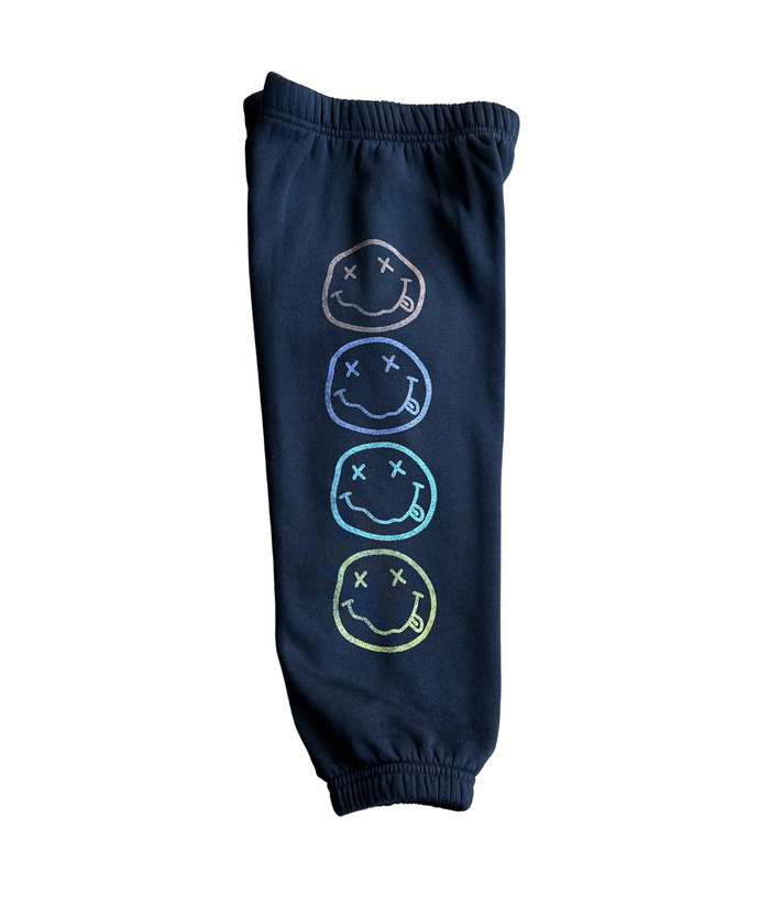 Rowdy Sprout Girls Nirvana Smiley Sweatpants Washed Black Distressed/seasonal girls Rowdy Sprout Black Y/XS (6X)