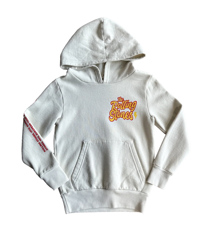 Rowdy Sprout Girls Rolling Stones Tongue Hoodie Bone Distressed/seasonal girls Rowdy Sprout Ivory Y/XS (6X)