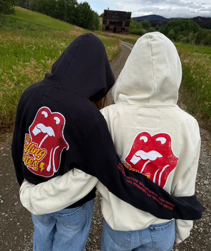 Rowdy Sprout Girls Rolling Stones Tongue Hoodie Bone Distressed/seasonal girls Rowdy Sprout
