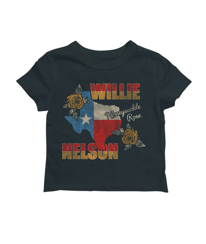Rowdy Sprout Girls Willie Nelson Honeysuckle Fitted Tee Distressed/seasonal girls Rowdy Sprout Black Y/S (7/8)