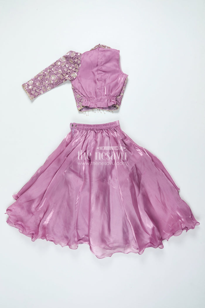The Nesavu Girls Lehenga Choli Ruffled Organza Lehenga Choli for Girls with Designer Yoke for Birthday Parties and Sangeet Nesavu Nesavu ruffled organza lehenga choli girls designer yoke ideal birthdays sangeet events