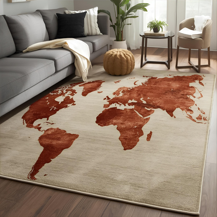 Rust Map Area Rug