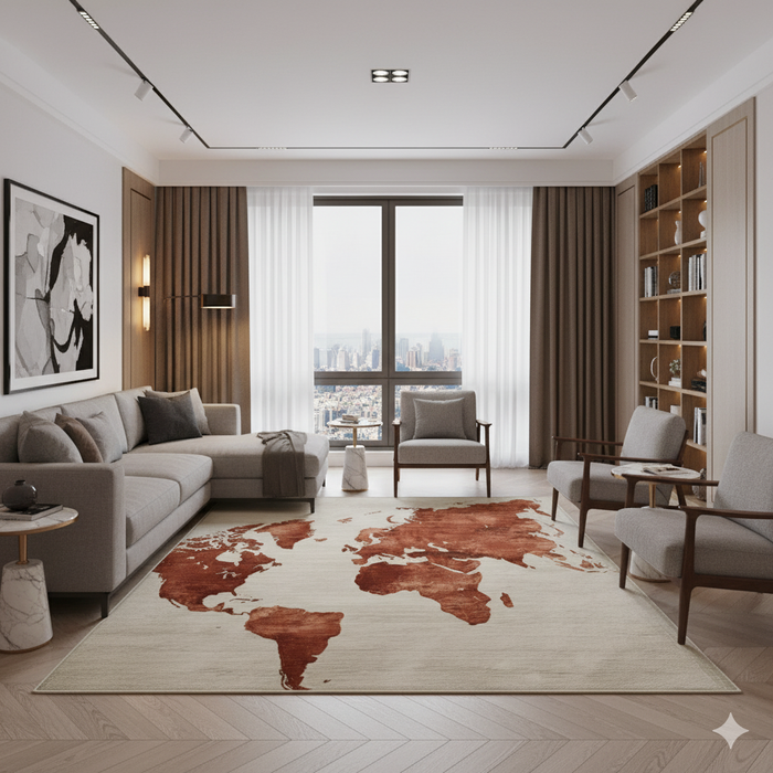 Rust Map Area Rug