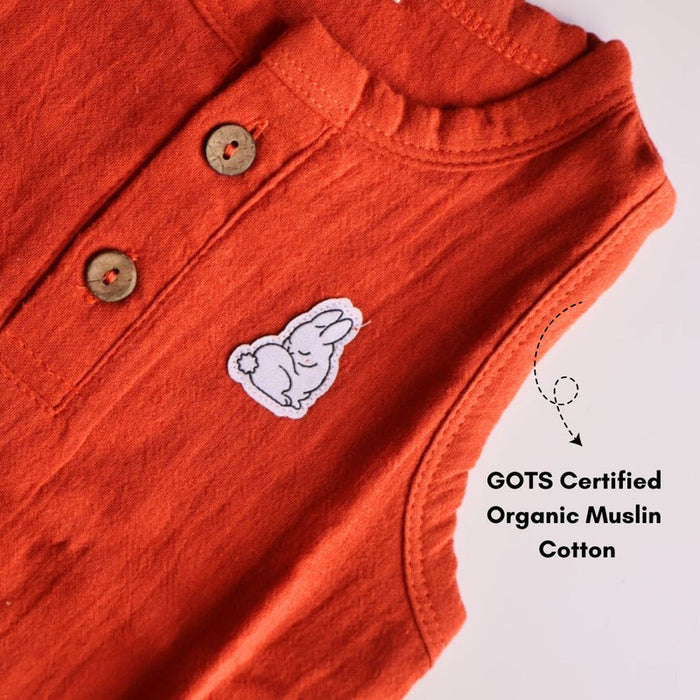 Rust Organic Muslin Cotton Sleeveless Tshirt and Shorts (6 Months – 4 Years)