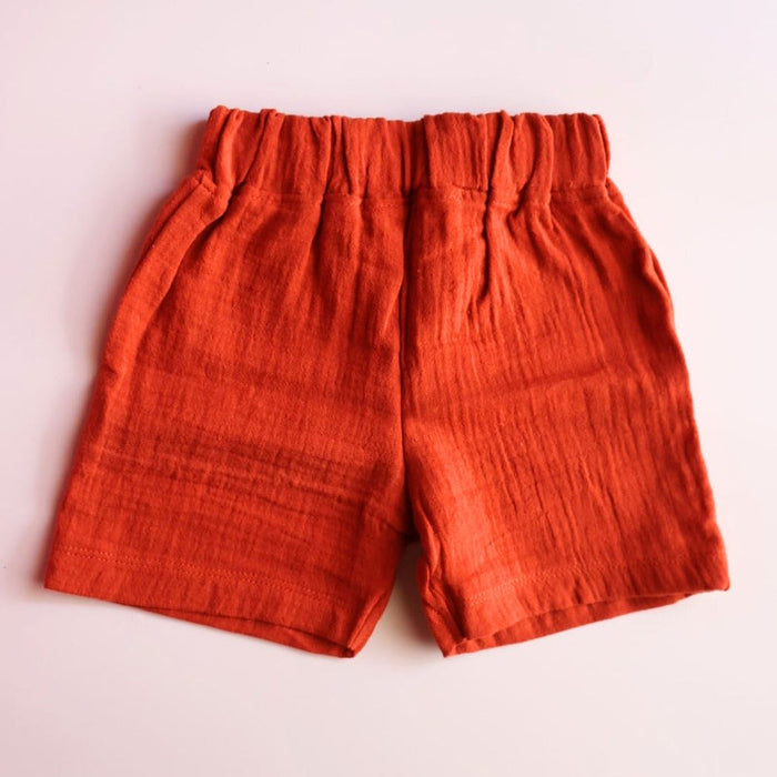 Rust Organic Muslin Cotton Sleeveless Tshirt and Shorts (6 Months – 4 Years)