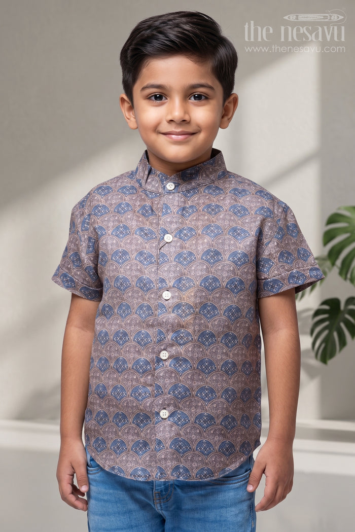 The Nesavu Boys Linen Shirt Rustic Radiance Boys Authentic Shirt with Traditional Touch Nesavu 14 (6M) / Brown / Linen BS080C-14 Latest Boys Shirt Design | The Nesavu