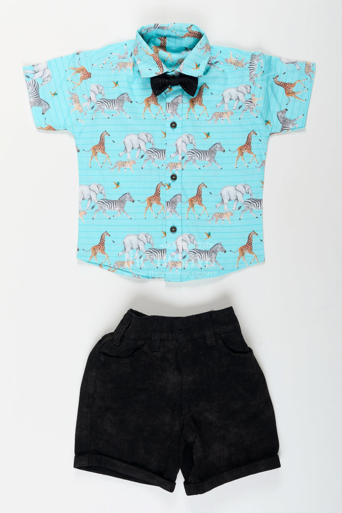 The Nesavu Boys Casual Set Safari Print Boys Cotton Set for Playdates and Summer Fun Nesavu Nesavu boys cotton outfit safari print shorts  perfect birthdays summer play