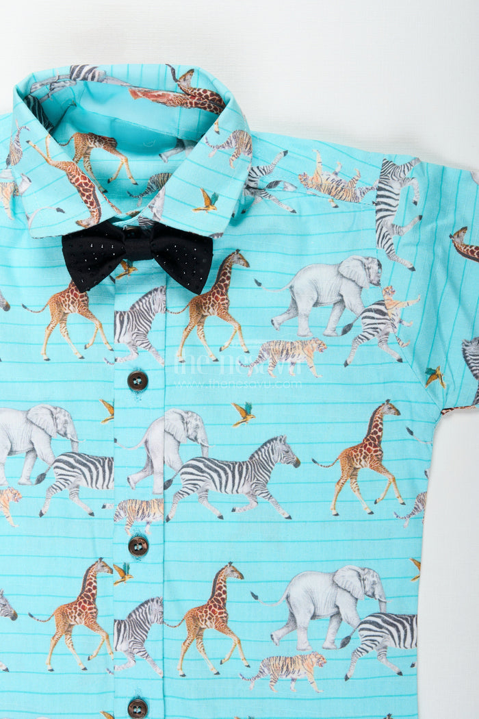 The Nesavu Boys Casual Set Safari Print Boys Cotton Set for Playdates and Summer Fun Nesavu Nesavu boys cotton outfit safari print shorts  perfect birthdays summer play