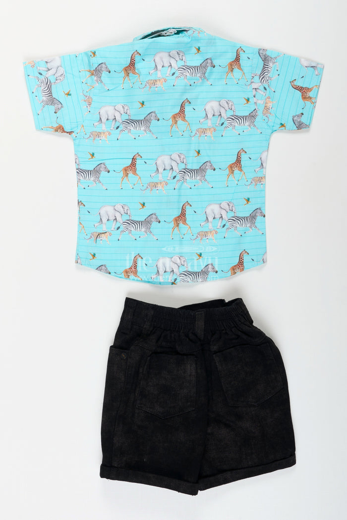 The Nesavu Boys Casual Set Safari Print Boys Cotton Set for Playdates and Summer Fun Nesavu Nesavu boys cotton outfit safari print shorts  perfect birthdays summer play