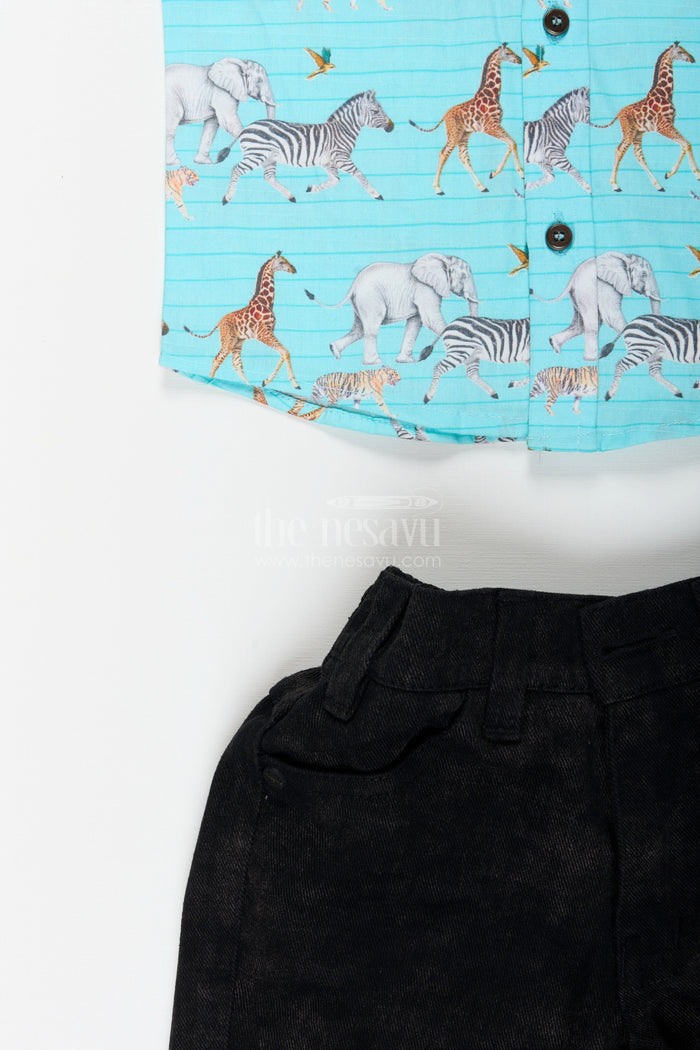 The Nesavu Boys Casual Set Safari Print Boys Cotton Set for Playdates and Summer Fun Nesavu Nesavu boys cotton outfit safari print shorts  perfect birthdays summer play