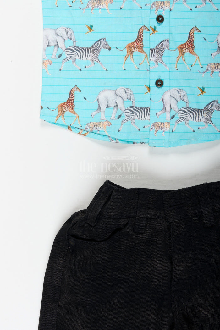 The Nesavu Boys Casual Set Safari Print Boys Cotton Set for Playdates and Summer Fun Nesavu Nesavu boys cotton outfit safari print shorts  perfect birthdays summer play