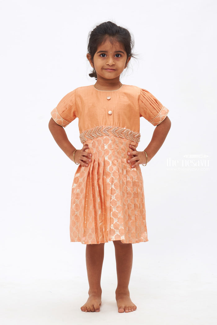 The Nesavu Silk Frock Salmon Traditional Silk Frock with Stone & Beads Embellishment - Festive Elegance Collection Nesavu 16 (1Y) / Salmon / Chanderi SF716C-16 Traditional Silk Frock with Stone & Beads Embellishment | Festive Elegance Collection | The Nesavu