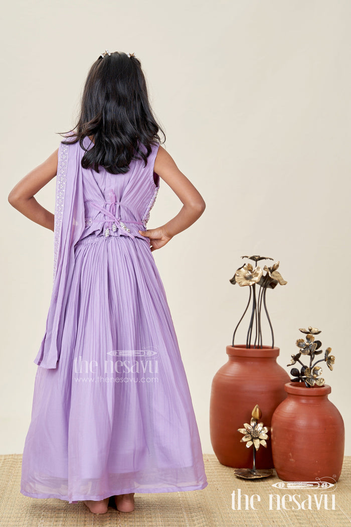 The Nesavu Girls Lehenga Choli Saree Style Lehenga for Girls Wedding and Partywear Set Nesavu Nesavu Lavender Girls Saree Style Lehenga Designer Embroidery Weddings Festive Celebrations