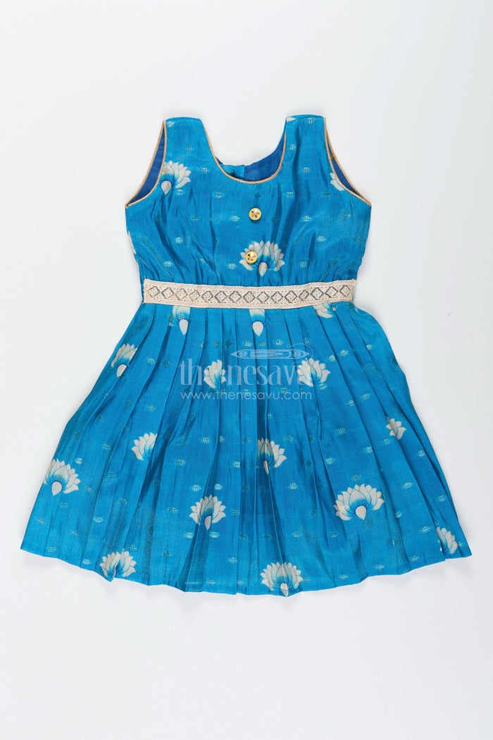 The Nesavu Silk Frock Semi banarasi art silk frock for girls with traditional motifs – festive-ready Nesavu 18 (2Y) / Blue SF1064A-18 Girls semi banarasi silk frock digital print  ethnic wear kids