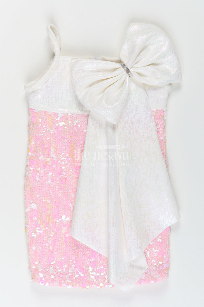 The Nesavu Girls Fancy Party Frock Sequin party dress for baby girl with matching bow and bag ideal birthday outfit Nesavu Nesavu sequin frock baby girls bow bag  perfect party wear birthdays