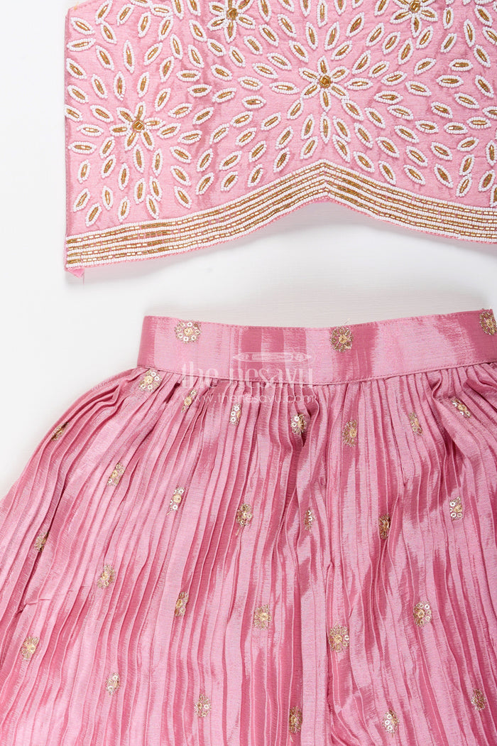 The Nesavu Girls Sharara / Plazo Set Sharara set for girls with embroidered top for ethnic parties Nesavu Nesavu embroidered sharara set girls  ideal Navratri ethnic day celebrations