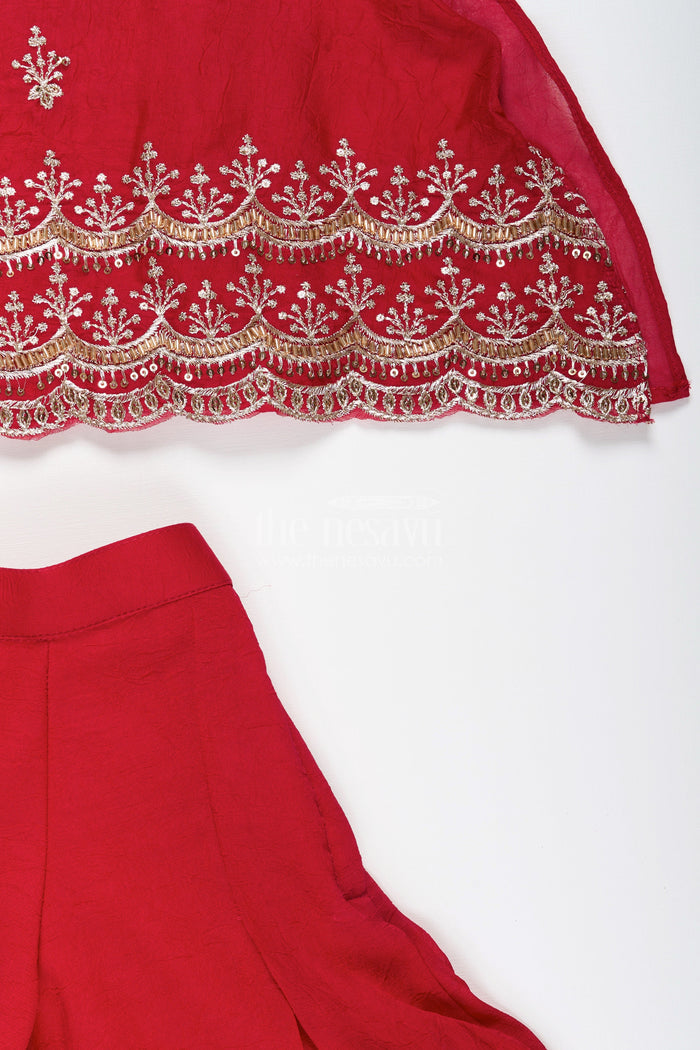 The Nesavu Girls Sharara / Plazo Set Sharara set for toddler girls perfect for wedding functions and family sangeets Nesavu Nesavu toddler girl sharara set georgette embroidery  perfect weddings family celebrations