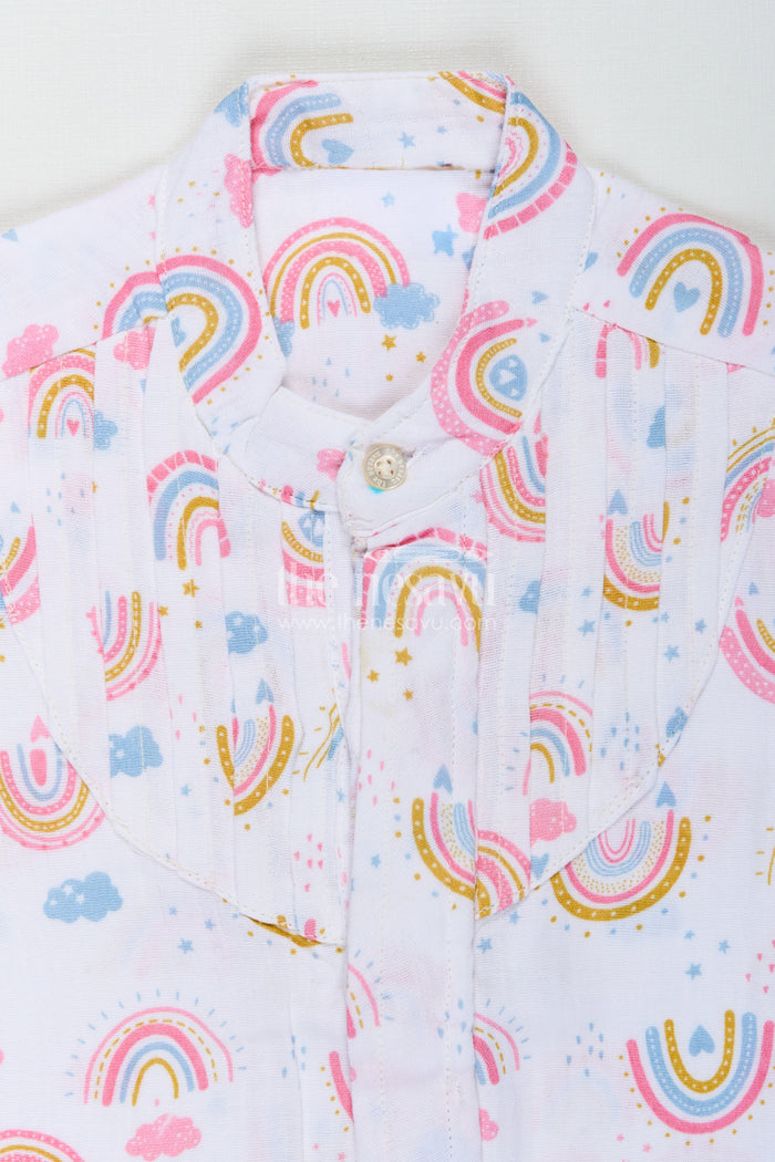 The Nesavu Boys Cotton Shirt Short Sleeve Rainbow Shirt for Toddlers Nesavu Nesavu Toddlers Soft Cotton Rainbow Shirt Short Sleeves Cheerful Digital Print Design