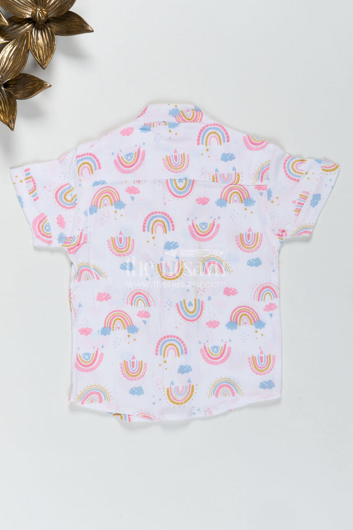 The Nesavu Boys Cotton Shirt Short Sleeve Rainbow Shirt for Toddlers Nesavu Nesavu Toddlers Soft Cotton Rainbow Shirt Short Sleeves Cheerful Digital Print Design