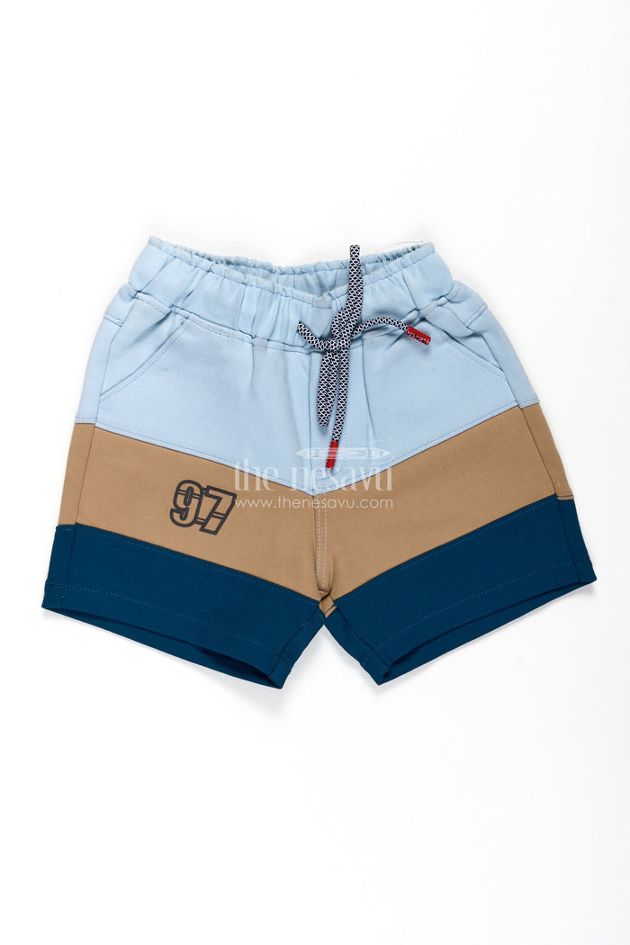 The Nesavu Boys Shorts Shorts Casual Beach Outfits for Boys in Blue and Olive Cotton Blend with Sporty Drawstring Waist Nesavu 12 (3M) / Blue BWS016C-12 Shorts Casual Beach Outfits Boys Blue Olive Cotton Blend Drawstring Waist | The Nesavu