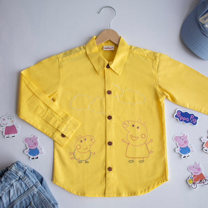 Sibling Pigs Embroidered Unisex Shirt - Yellow (1-8 Years)