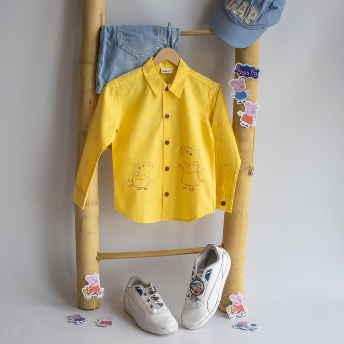 Sibling Pigs Embroidered Unisex Shirt - Yellow (1-8 Years)