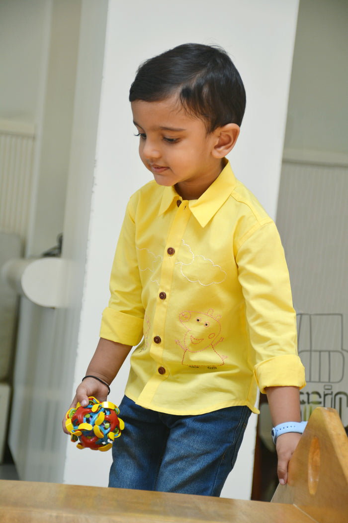 Sibling Pigs Embroidered Unisex Shirt - Yellow (1-8 Years)