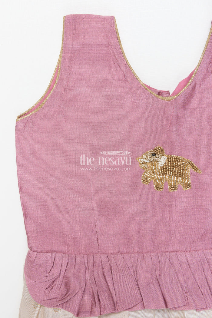 The Nesavu Silk Frock Silk Frock for Baby Girls for Naming Ceremony and Milestone Portraits Nesavu Nesavu silk frock baby girls patch embellished yoke banaras tissue skirt