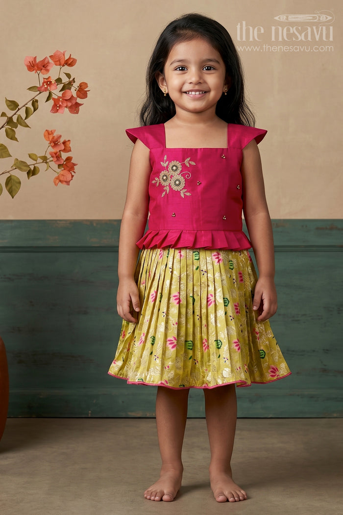 The Nesavu Silk Frock Silk Frock for Baby Girls with Embroidered Yoke Ethnic Dress for Weddings Nesavu 16 (1Y) / Red SF1039A-16 Nesavu Silk Frock For Baby Girls With Embroidered Yoke Ethnic Dress For Weddings And Festive Occasions