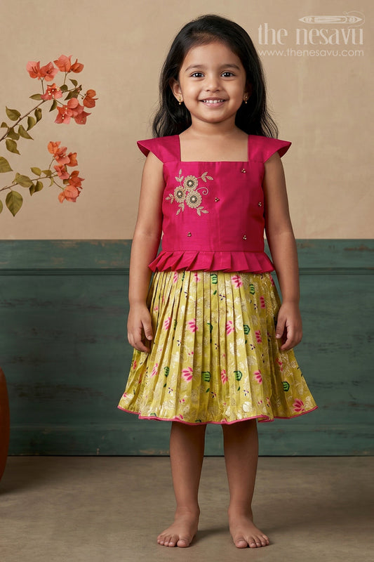 The Nesavu Silk Frock Silk Frock for Baby Girls with Embroidered Yoke Ethnic Dress for Weddings Nesavu 16 (1Y) / Red SF1039A-16 Nesavu Silk Frock For Baby Girls With Embroidered Yoke Ethnic Dress For Weddings And Festive Occasions