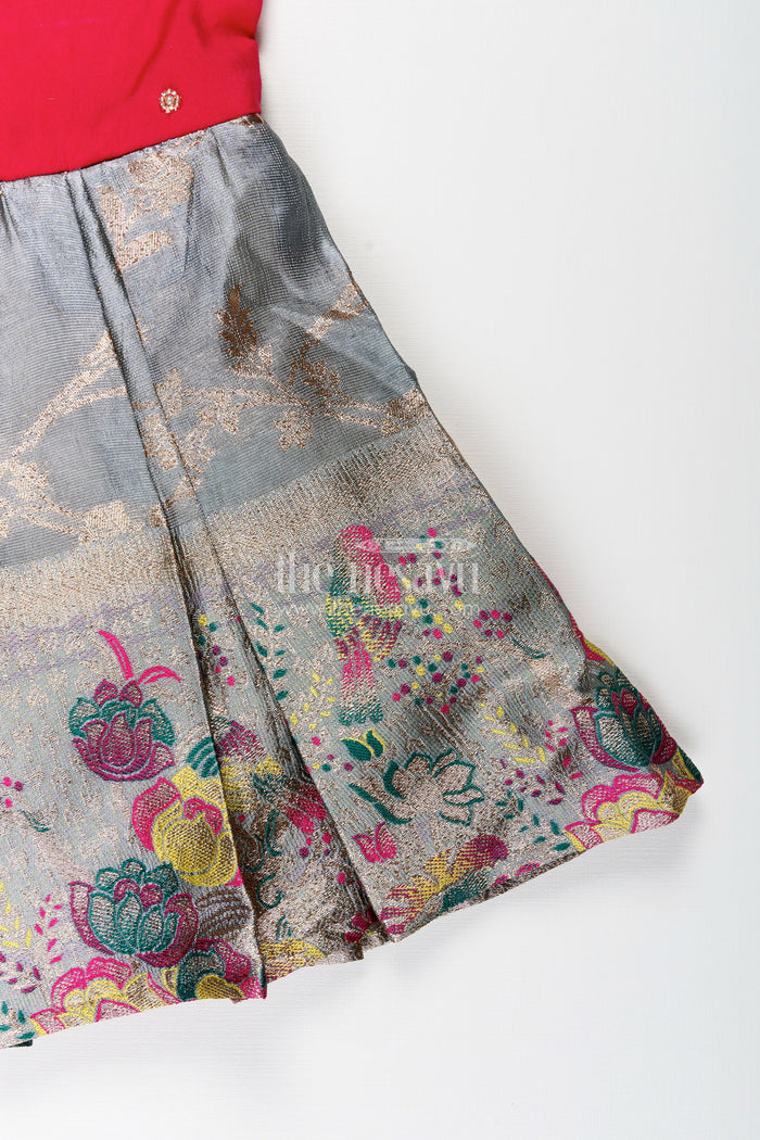 The Nesavu Silk Party Frock Silk Party Frock for Baby Girl with Embroidered Bird Motif and Tissue Pleats Nesavu Nesavu baby girl silk party frock bird embroidery zari tissue skirt  perfect occasions