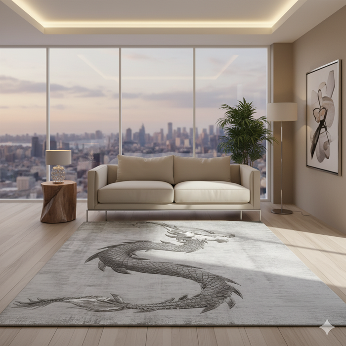 Silver Ascend Dragon Area Rug