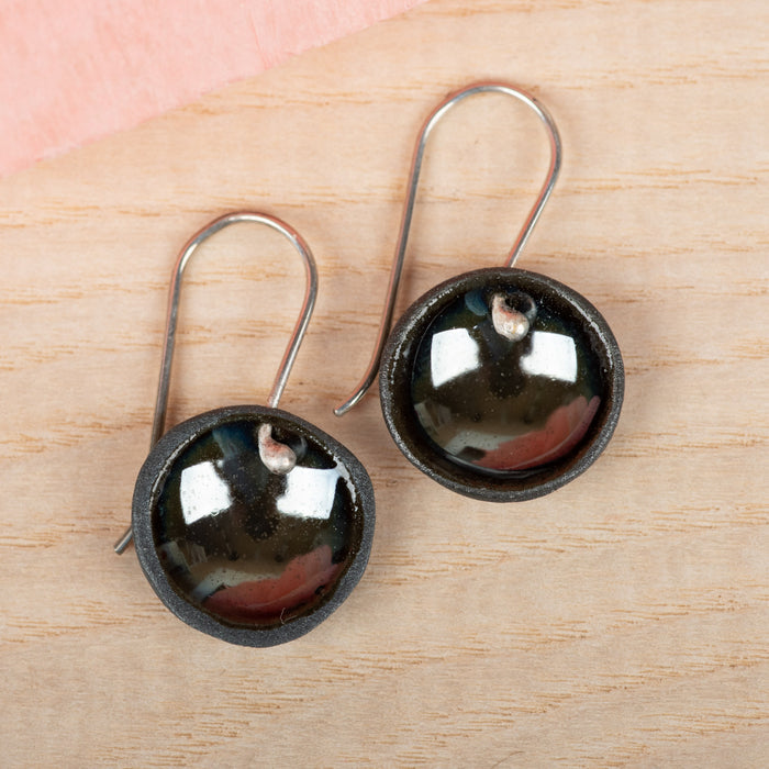 Single Pod Black Mirror Earrings, porcelain, Lynn Latta, Plum Bottom Gallery