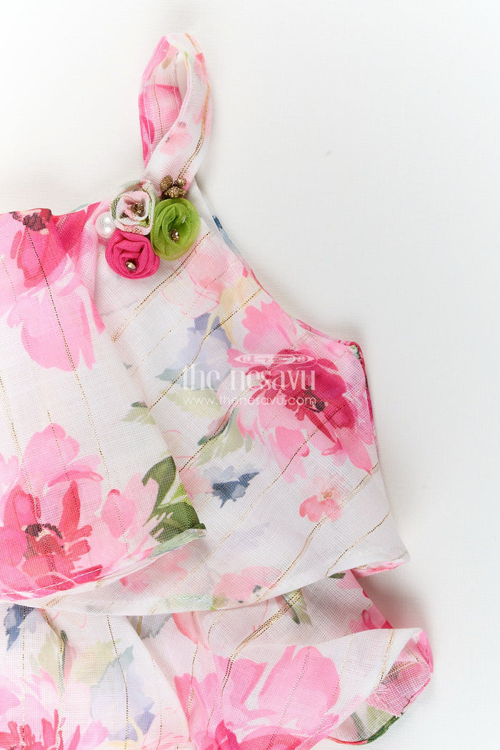 The Nesavu Sleeveless floral casual set for toddler girls for outings and summer wear Nesavu Nesavu toddler girls floral casual set bow belt  comfy outfit outings summer fun