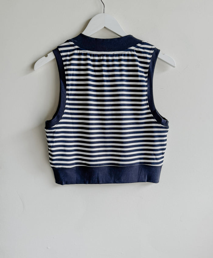 Sleeveless V-Neck Stripe Vest Top- Navy/White