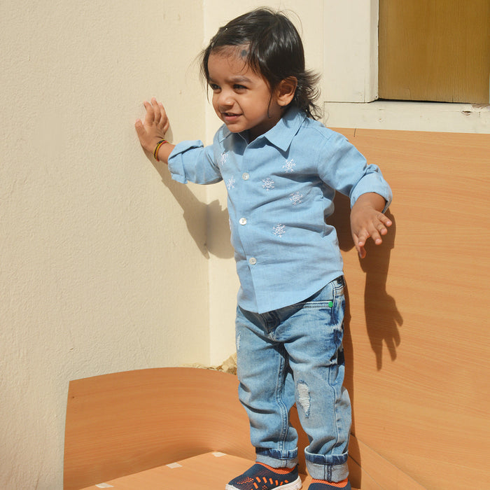 Snowflakes Embroidered Denim Shirt (1-10 Years)