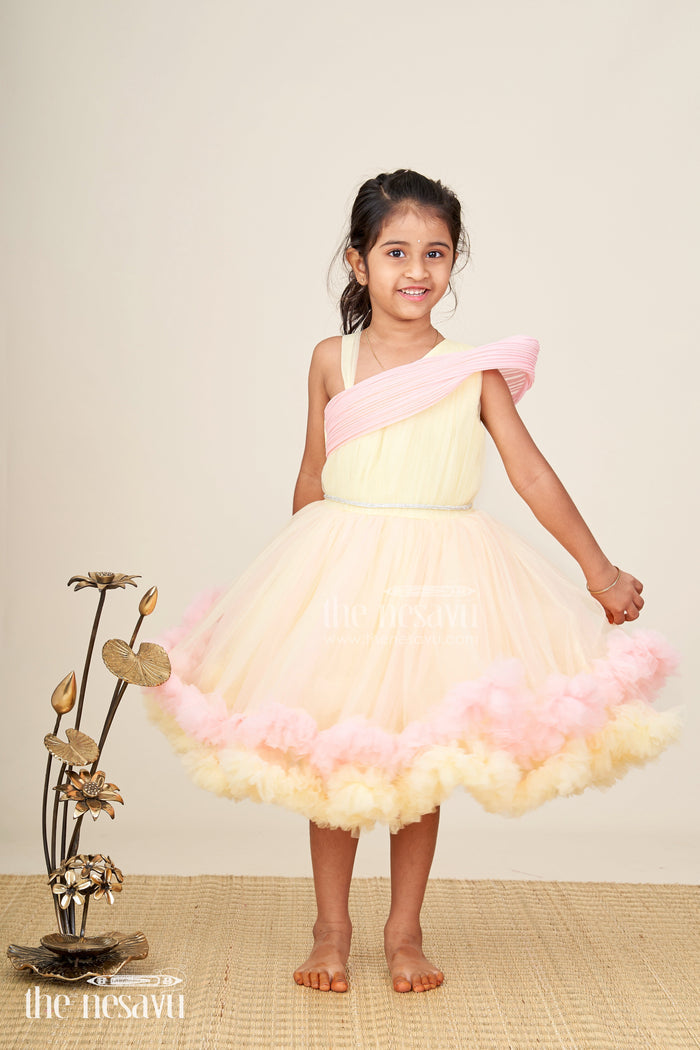 The Nesavu Girls Fancy Party Frock Soft Net Party Frock for Baby Girls Perfect for Birthdays and Family Photos Nesavu 16 (1Y) / Yellow PF253A-16 Nesavu soft net frock baby girls  perfect birthdays photoshoots