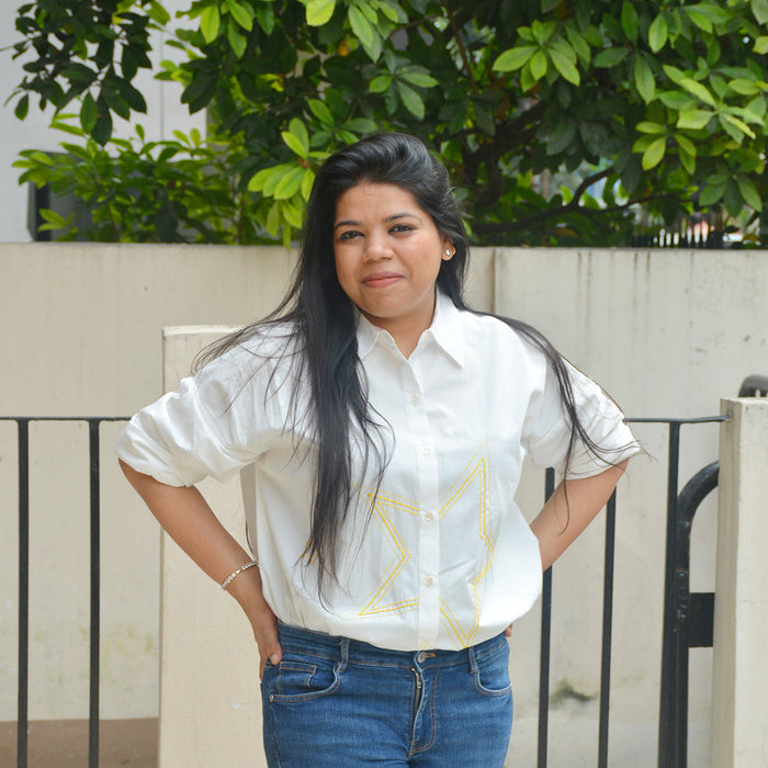 Stars Party Embroidered Shirt for Women - White (Adults)