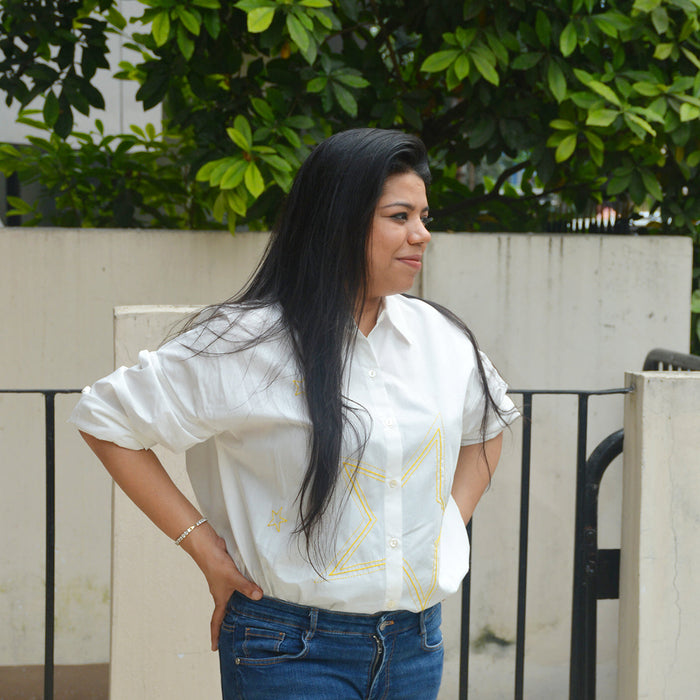 Stars Party Embroidered Shirt for Women - White (Adults)