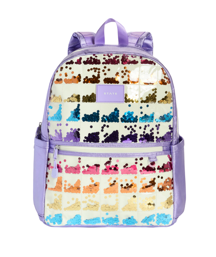State Bags Kane Kids Double Pocket Backpack Lilac Quilted Sequins Accessories State bags Multi