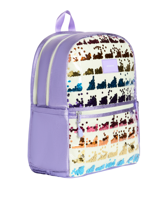 State Bags Kane Kids Double Pocket Backpack Lilac Quilted Sequins Accessories State bags