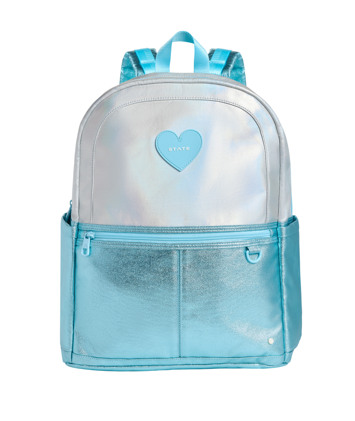 State Bags Kane Kids Double Pocket Large Backpack Blue Iridescent Heart Accessories State bags Blue