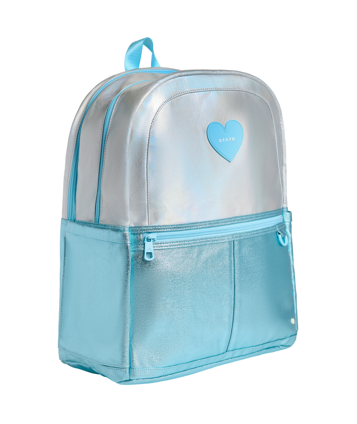 State Bags Kane Kids Double Pocket Large Backpack Blue Iridescent Heart Accessories State bags