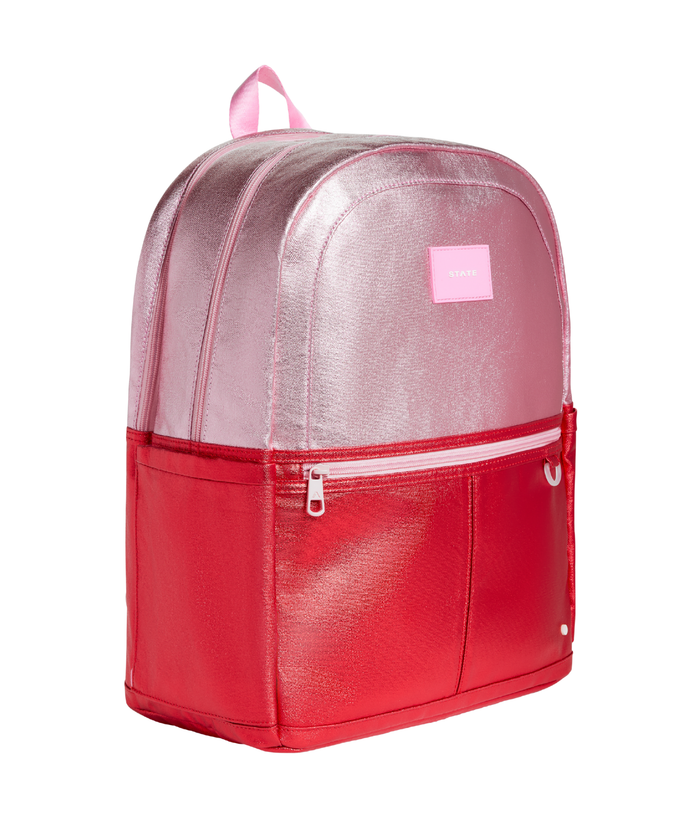 State Bags Kane Kids Double Pocket Large Backpack Pink/Red Colorblock Heart Accessories State bags