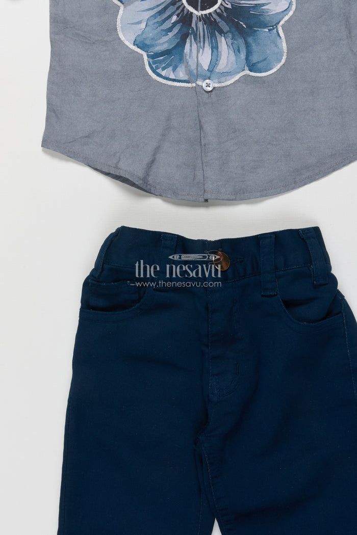 The Nesavu Boys Casual Set Statement Floral Casual Outfit for Boys with Cotton Blend Comfort Nesavu Nesavu boys printed cotton blend casual shirt pant set large floral motif