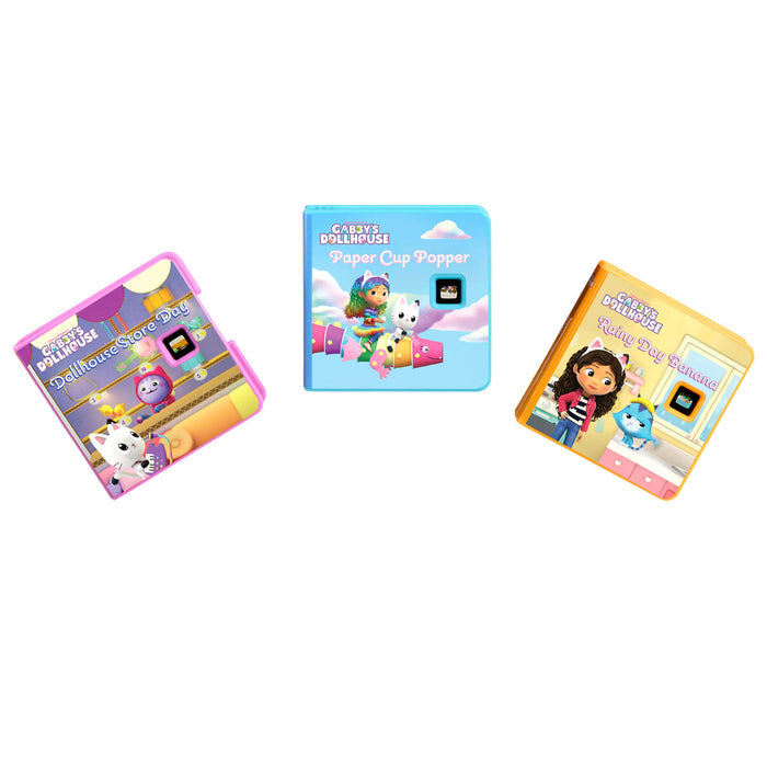 Three children's books with colorful covers on a white background