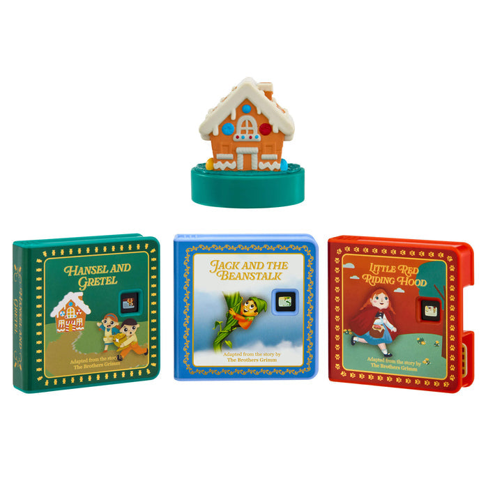 Three miniature books with colorful house on a white background