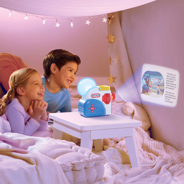 Kids watching story on the wall in a bedroom setting