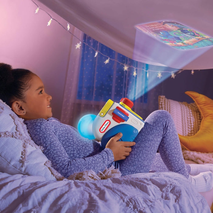 girl projecting Troll story on the ceiling